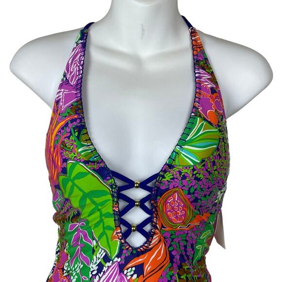 NWT Trina Turk One Piece Swimsuit Size 4 Floral Open Racerback - Picture 2 of 8